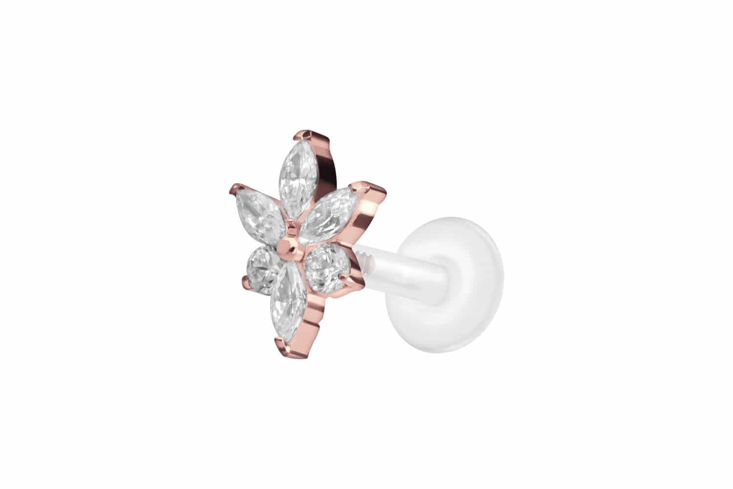 PTFE Labret mit Innengewinde + Titan-Aufsatz KRISTALLBLUME